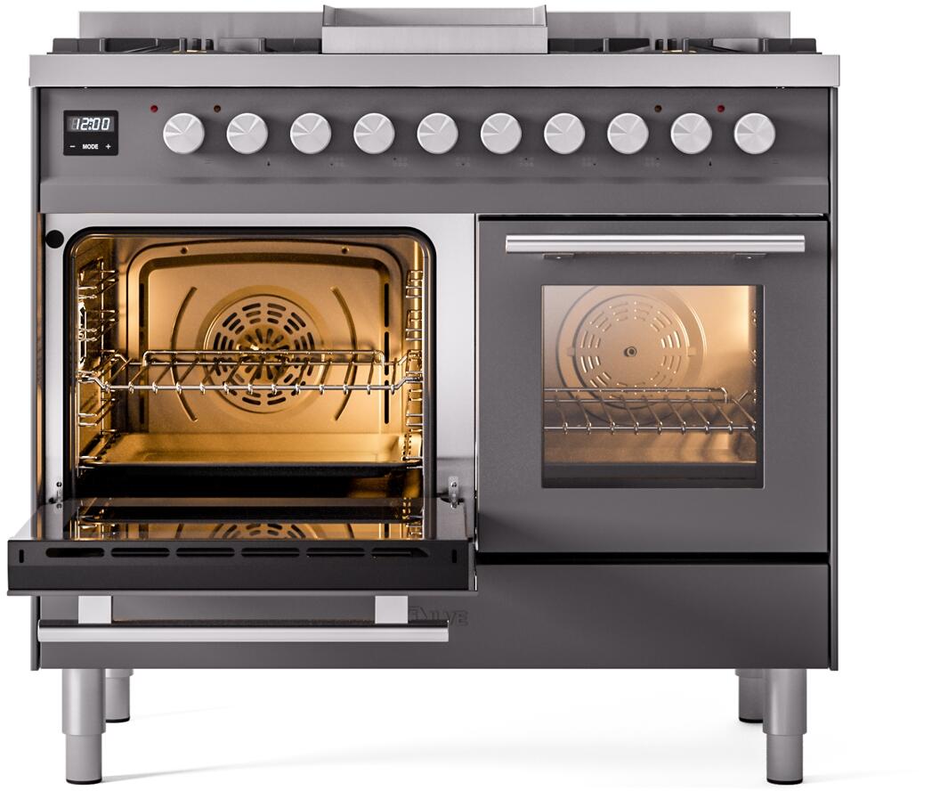 Ilve UPD40FWMPMG Professional Plus Ii 40 Inch Dual Fuel Natural Gas Freestanding Range In Matte Graphite With Trim