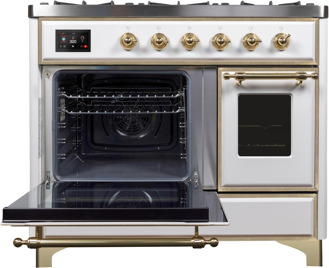 Ilve UMD10FDNS3WHG Majestic Ii 40 Inch Dual Fuel Natural Gas Freestanding Range In White With Brass Trim