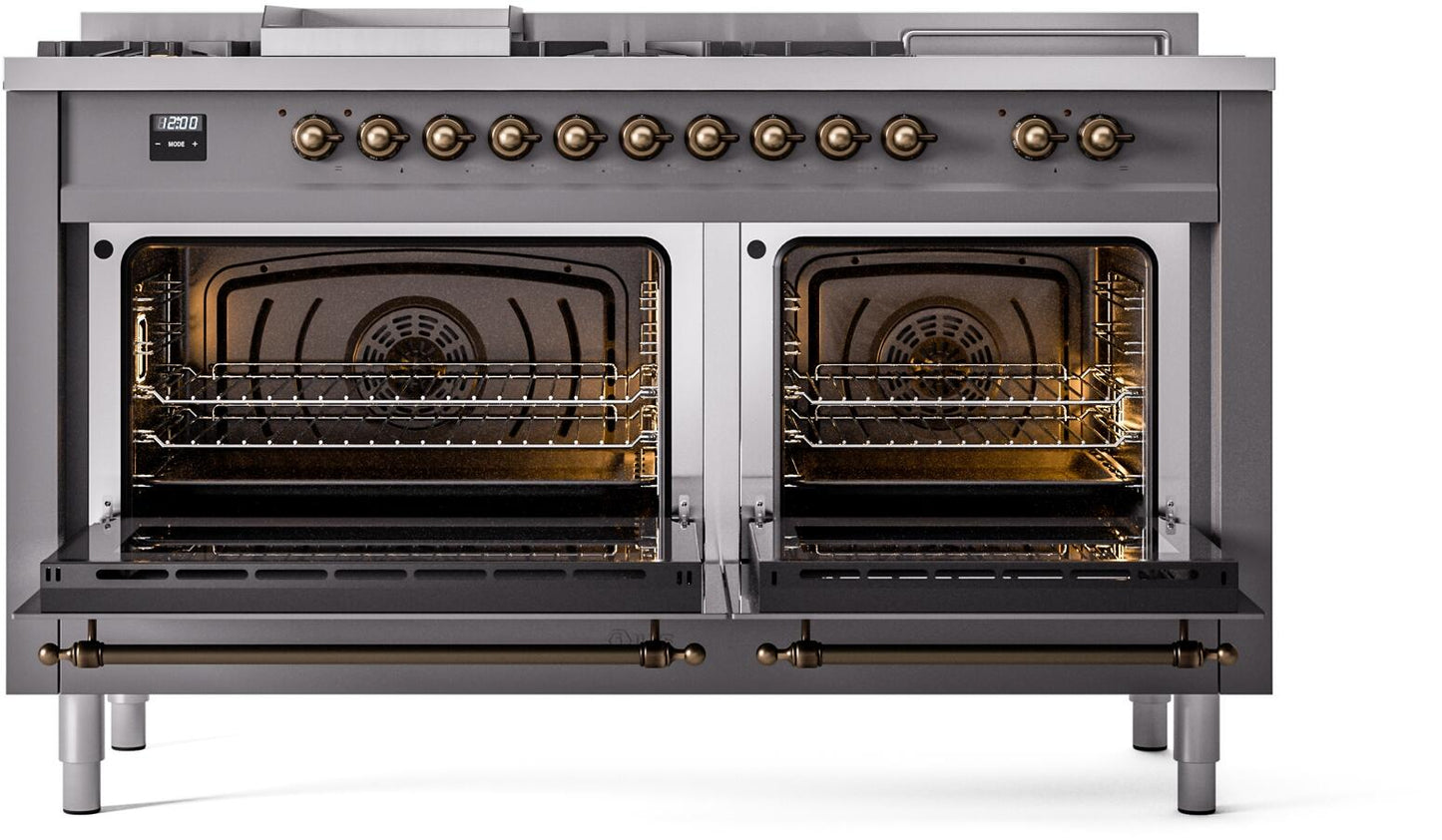 Ilve UP60FSNMPMGB Nostalgie Ii 60 Inch Dual Fuel Natural Gas Freestanding Range In Matte Graphite With Bronze Trim