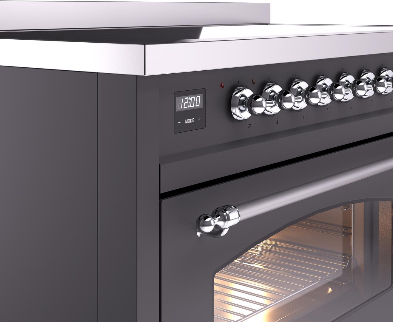 Ilve UPI486NMPMGC Nostalgie Ii 48 Inch Electric Freestanding Range In Matte Graphite With Chrome Trim