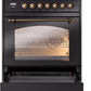 Ilve UP30NMPBKB Nostalgie Ii 30 Inch Dual Fuel Natural Gas Freestanding Range In Glossy Black With Bronze Trim