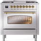 Ilve UP36FNMPSSG Nostalgie Ii 36 Inch Dual Fuel Natural Gas Freestanding Range In Stainless Steel With Brass Trim