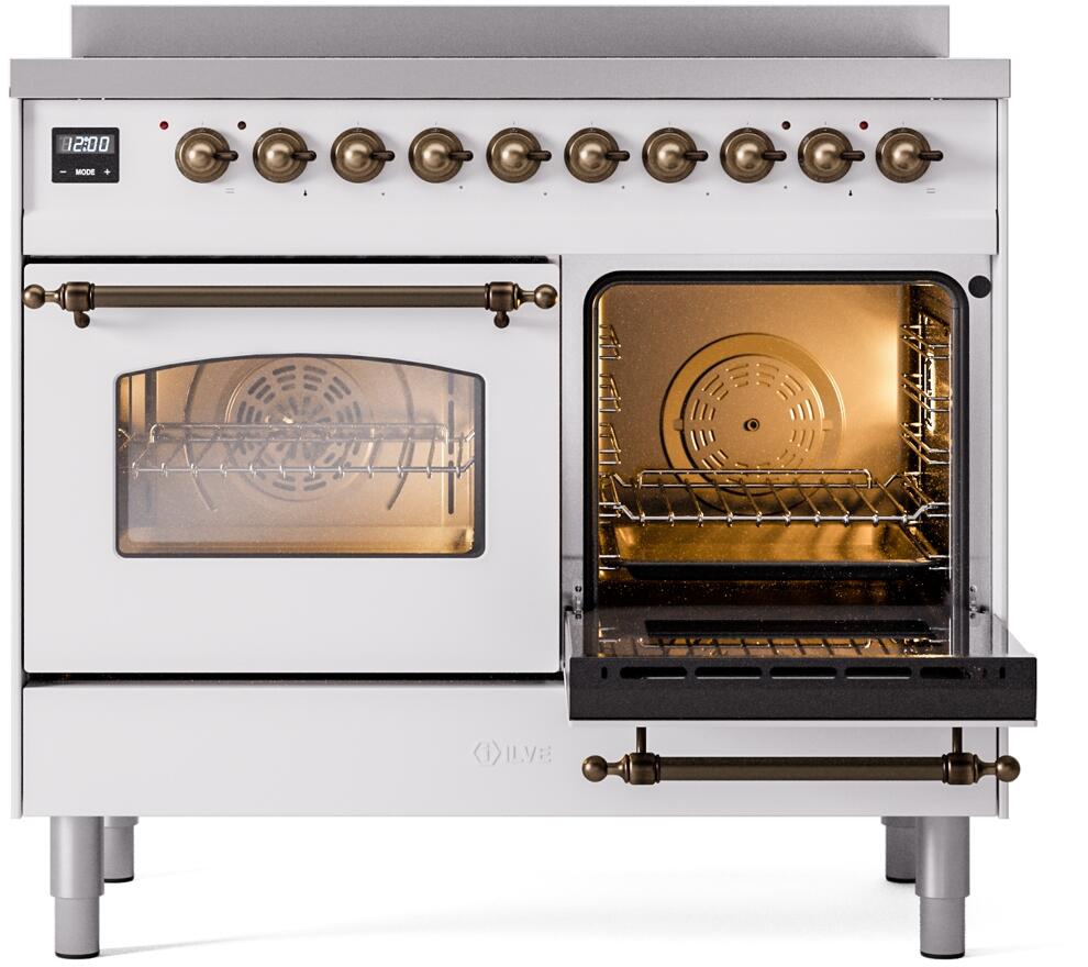 Ilve UPDI406NMPWHB Nostalgie Ii 40 Inch Electric Freestanding Range In White With Bronze Trim