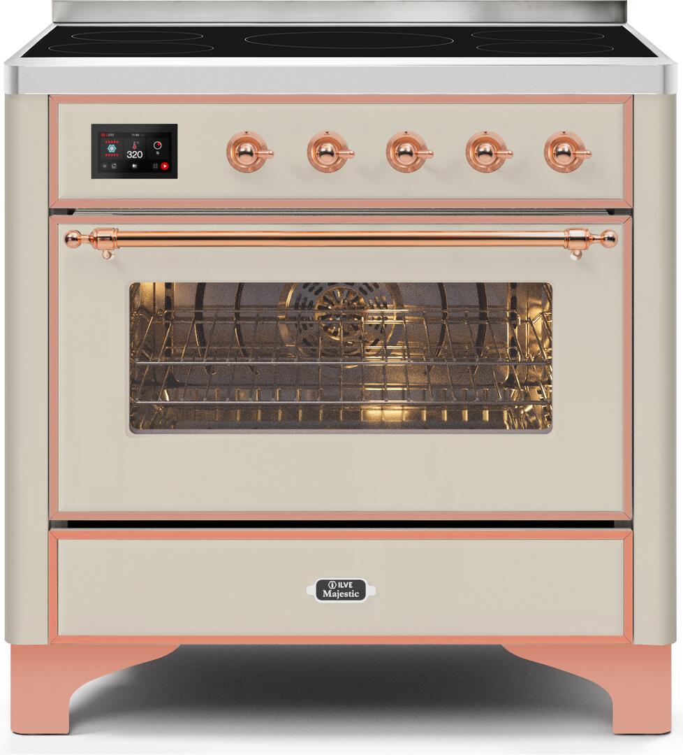 Ilve UMI09NS3AWP Majestic Ii 36 Inch Electric Freestanding Range In Antique White With Copper Trim