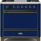 Ilve UM09FDQNS3MBBLP Majestic Ii 36 Inch Dual Fuel Liquid Propane Freestanding Range In Blue With Bronze Trim