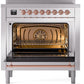 Ilve UPI366NMPSSP Nostalgie Ii 36 Inch Electric Freestanding Range In Stainless Steel With Copper Trim