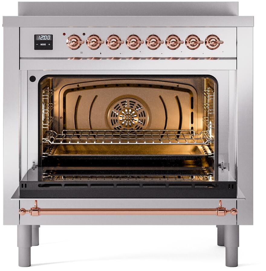 Ilve UPI366NMPSSP Nostalgie Ii 36 Inch Electric Freestanding Range In Stainless Steel With Copper Trim