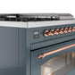 Ilve UP48FSNMPBGPLP Nostalgie Ii 48 Inch Dual Fuel Liquid Propane Freestanding Range In Blue Grey With Copper Trim