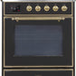 Ilve UM30DNE3BKG Majestic Ii 30 Inch Dual Fuel Natural Gas Freestanding Range In Glossy Black With Brass Trim