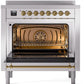 Ilve UPI366NMPSSG Nostalgie Ii 36 Inch Electric Freestanding Range In Stainless Steel With Brass Trim