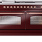 Ilve UP60FSNMPBUP Nostalgie Ii 60 Inch Dual Fuel Natural Gas Freestanding Range In Burgundy With Copper Trim