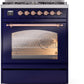 Ilve UP30NMPMBP Nostalgie Ii 30 Inch Dual Fuel Natural Gas Freestanding Range In Blue With Copper Trim