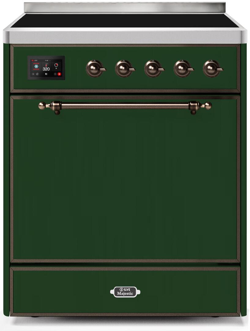 Ilve UMI30QNE3EGB Majestic Ii 30 Inch Electric Freestanding Range In Emerald Green With Bronze Trim