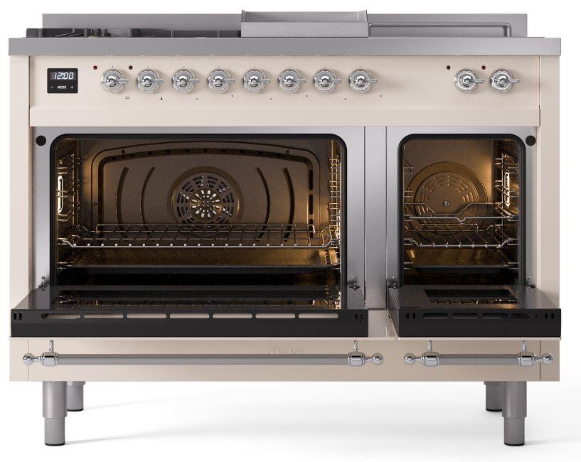 Ilve UP48FSNMPAWC Nostalgie Ii 48 Inch Dual Fuel Natural Gas Freestanding Range In Antique White With Chrome Trim