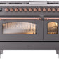 Ilve UP48FNMPMGP Nostalgie Ii 48 Inch Dual Fuel Natural Gas Freestanding Range In Matte Graphite With Copper Trim