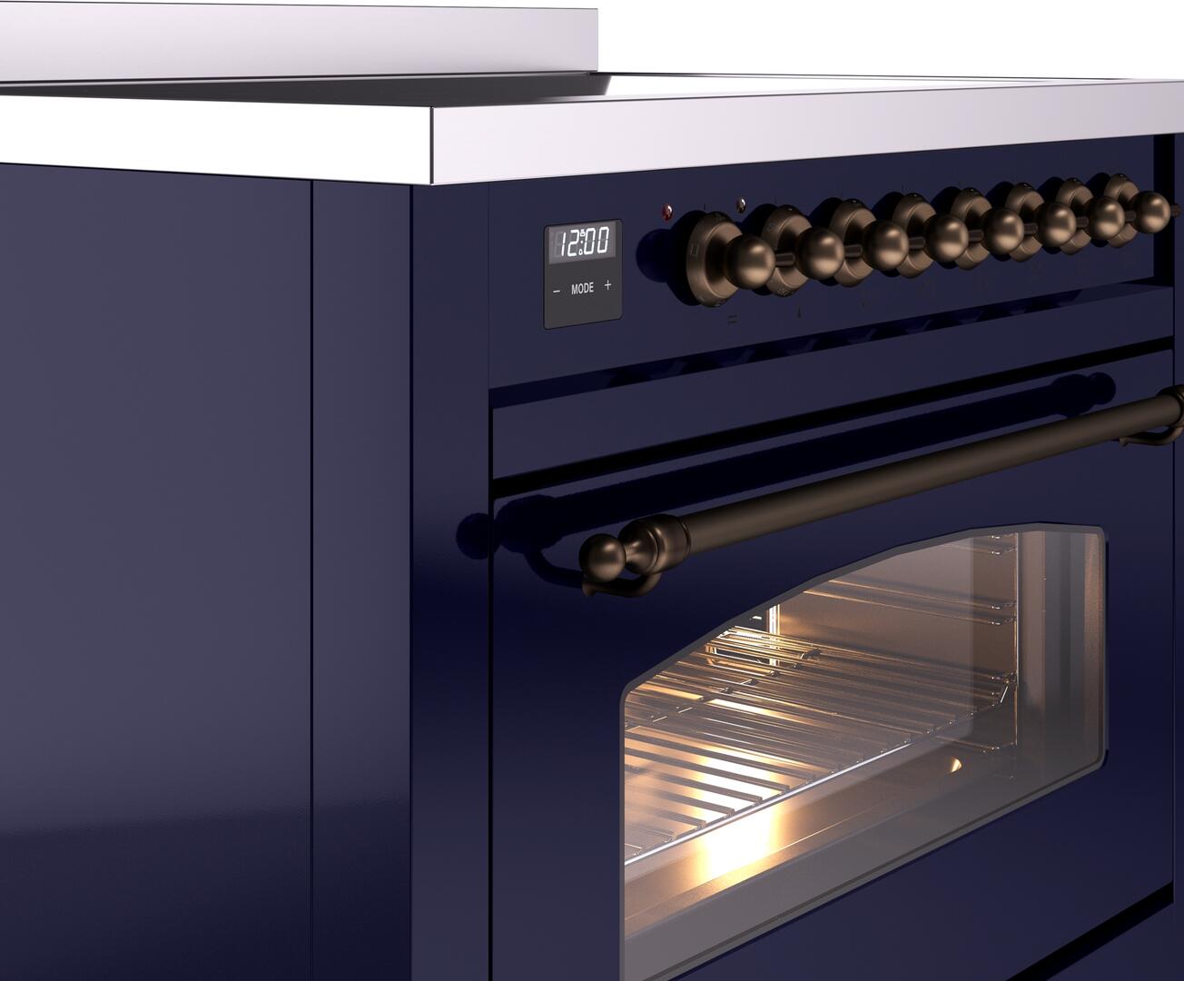 Ilve UPI366NMPMBB Nostalgie Ii 36 Inch Electric Freestanding Range In Blue With Bronze Trim