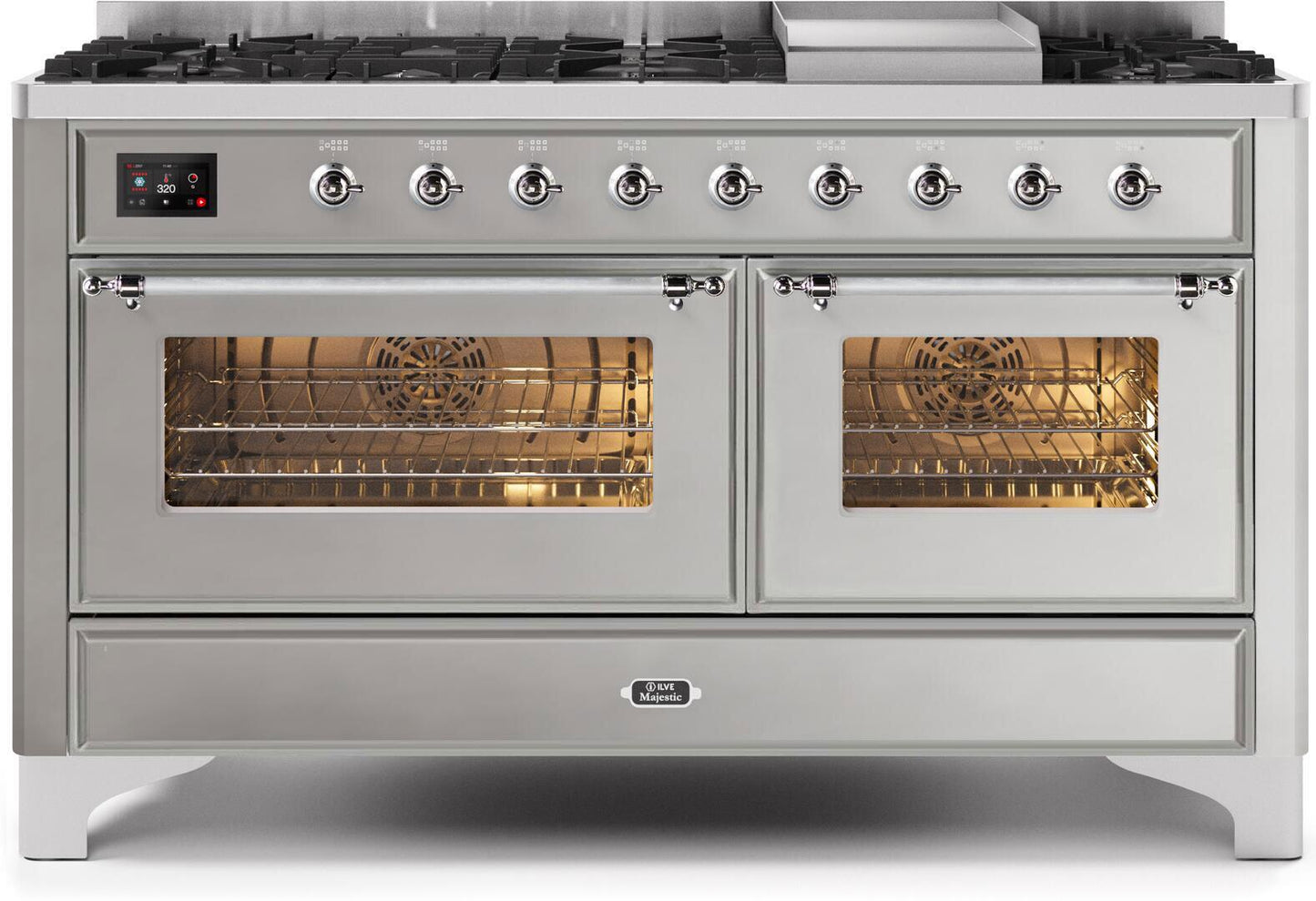 Ilve UM15FDNS3SSCLP Majestic Ii 60 Inch Dual Fuel Liquid Propane Freestanding Range In Stainless Steel With Chrome Trim