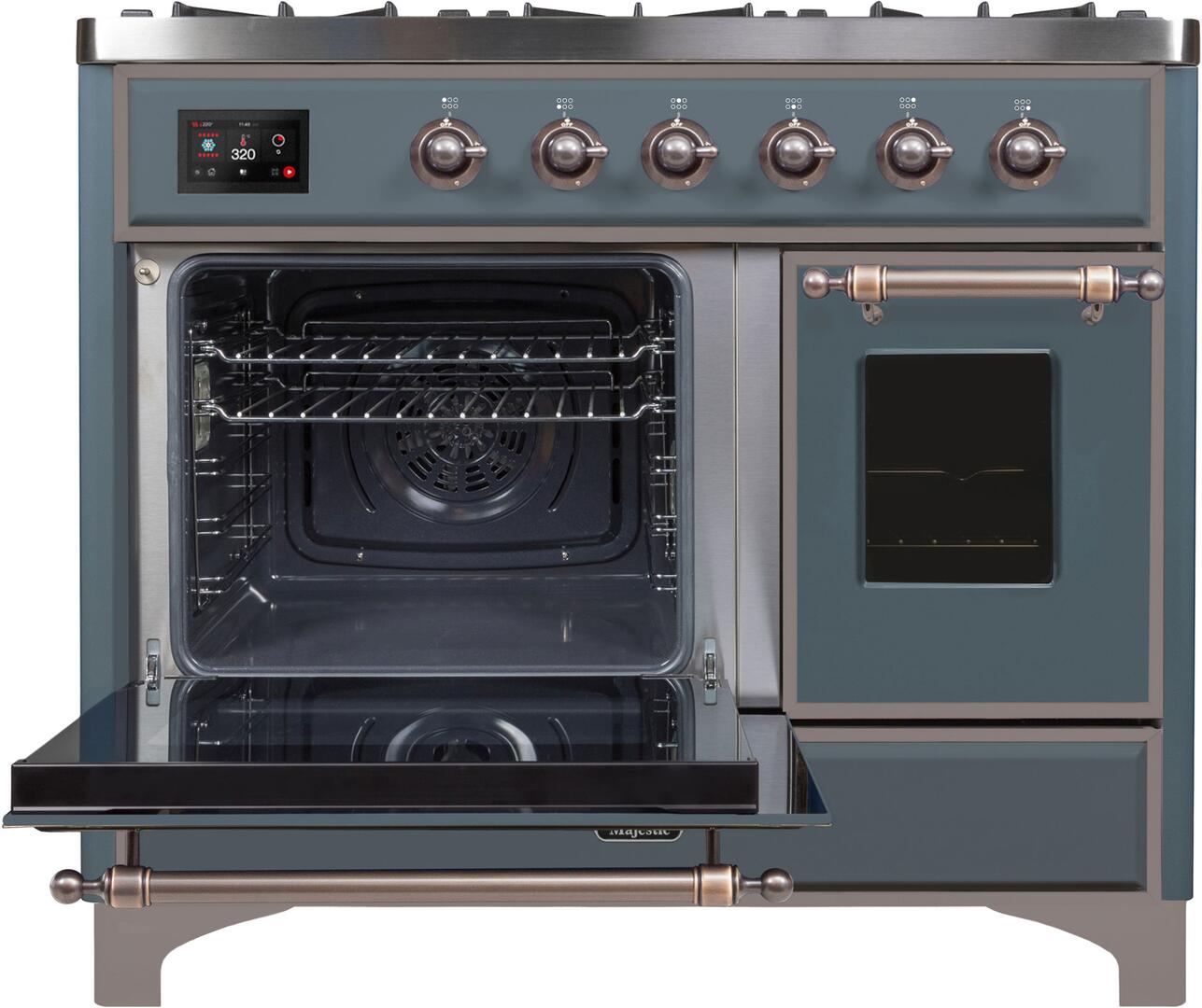 Ilve UMD10FDNS3BGBLP Majestic Ii 40 Inch Dual Fuel Liquid Propane Freestanding Range In Blue Grey With Bronze Trim