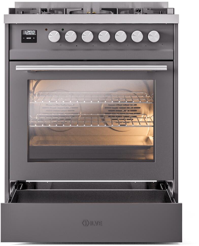 Ilve UP30WMPMG Professional Plus Ii 30 Inch Dual Fuel Natural Gas Freestanding Range In Matte Graphite With Trim