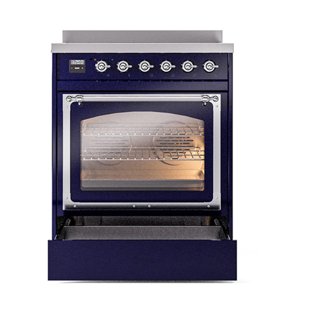 Ilve UNI304NMPMBC Ilve Uni304Nmpmbc Nostalgie Ii Noblesse 30" Induction Range (Triple Glass Door, Midnight Blue, Chrome)