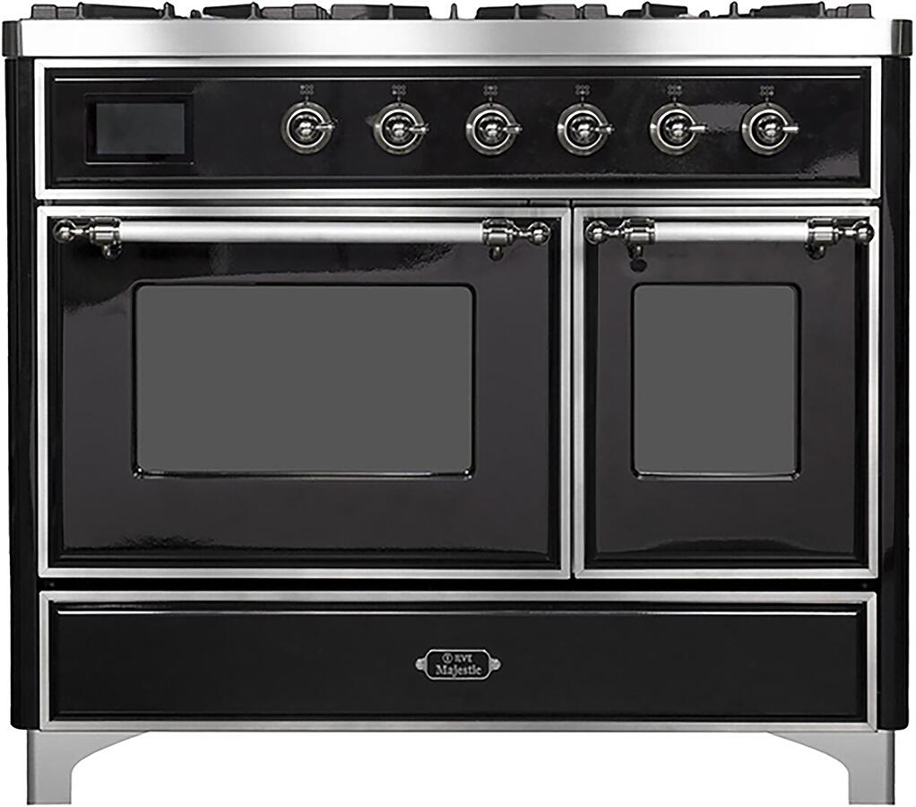 Ilve UMD10FDNS3BKCLP Majestic Ii 40 Inch Dual Fuel Liquid Propane Freestanding Range In Glossy Black With Chrome Trim