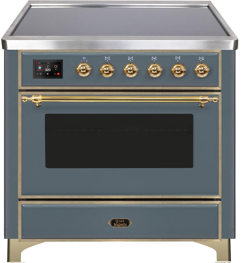 Ilve UMI09NS3BGG Majestic Ii 36 Inch Electric Freestanding Range In Blue Grey With Brass Trim