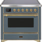 Ilve UMI09NS3BGG Majestic Ii 36 Inch Electric Freestanding Range In Blue Grey With Brass Trim