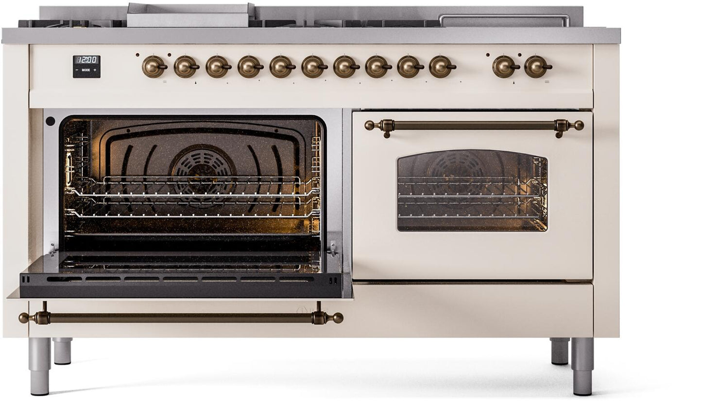 Ilve UP60FSNMPAWB Nostalgie Ii 60 Inch Dual Fuel Natural Gas Freestanding Range In Antique White With Bronze Trim