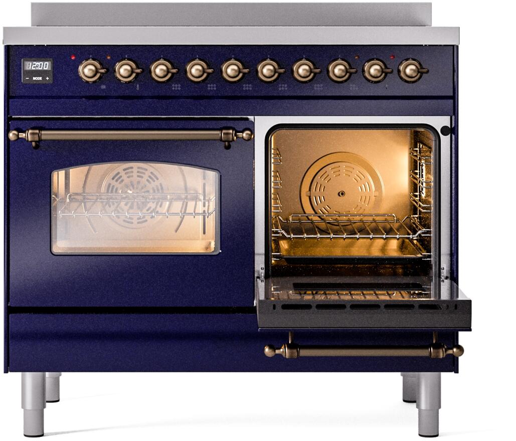 Ilve UPDI406NMPMBB Nostalgie Ii 40 Inch Electric Freestanding Range In Blue With Bronze Trim