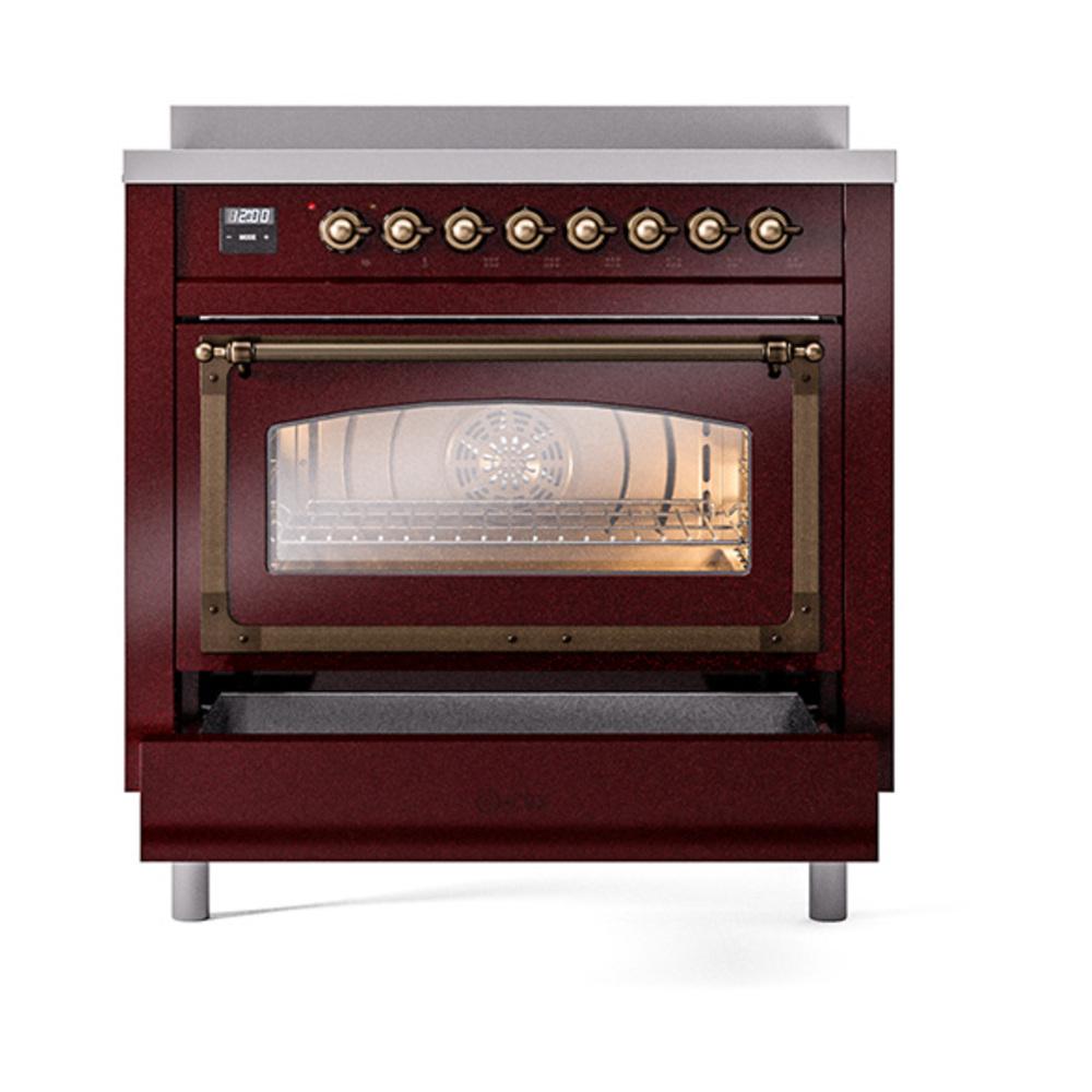 Ilve UNI366NMPBUB Ilve Uni366Nmpbub Nostalgie Ii Noblesse 36" Induction Range (Triple Glass Door, Burgundy, Burnished)