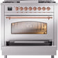 Ilve UP36FNMPSSPLP Nostalgie Ii 36 Inch Dual Fuel Liquid Propane Freestanding Range In Stainless Steel With Copper Trim