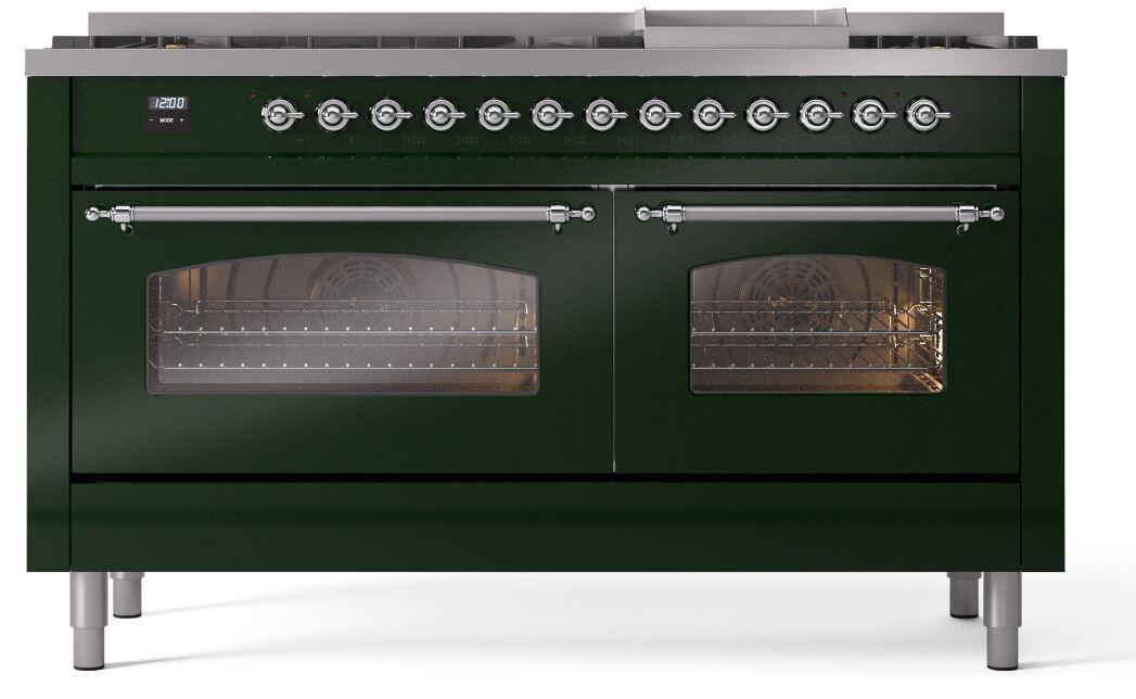 Ilve UP60FNMPEGC Nostalgie Ii 60 Inch Dual Fuel Natural Gas Freestanding Range In Emerald Green With Chrome Trim