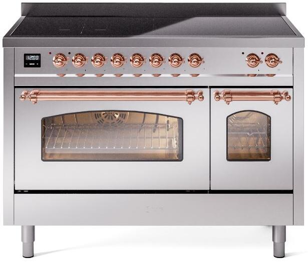 Ilve UPI486NMPSSP Nostalgie Ii 48 Inch Electric Freestanding Range In Stainless Steel With Copper Trim