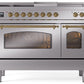 Ilve UP48FSNMPSSG Nostalgie Ii 48 Inch Dual Fuel Natural Gas Freestanding Range In Stainless Steel With Brass Trim