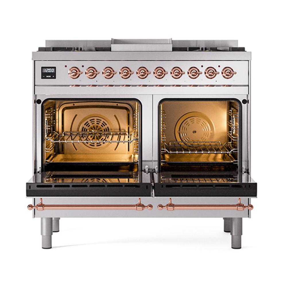 Ilve UND40FQNMPSSPLP Ilve Und40Fqnmpssplp Nostalgie Ii Noblesse 40" Dual Fuel Range (Liquid Propane, Solid Door, Stainless Steel, Copper)