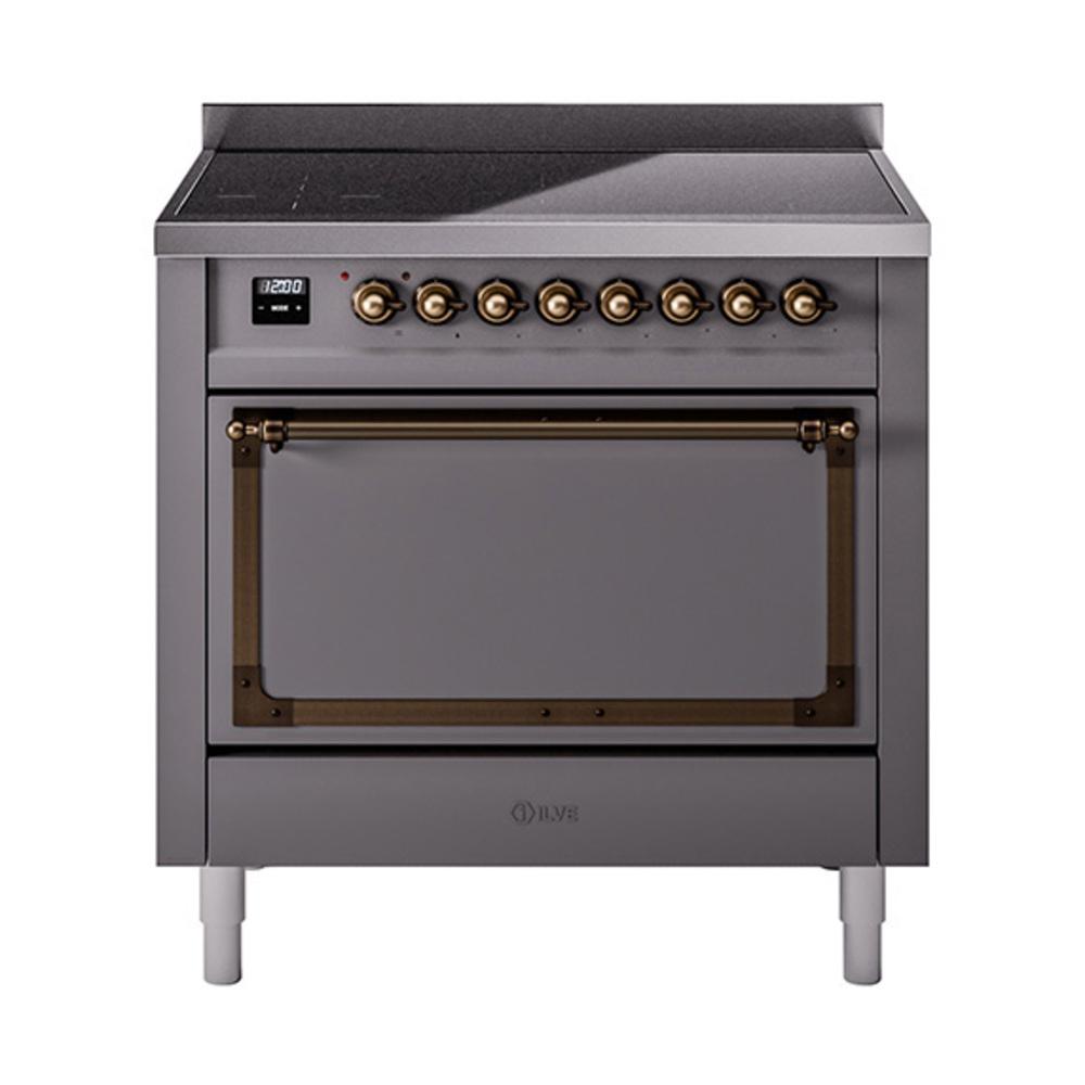 Ilve UNI366QNMPMGB Ilve Uni366Qnmpmgb Nostalgie Ii Noblesse 36" Induction Range (Solid Door, Graphite Matte, Burnished)