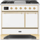 Ilve UMD10FDQNS3WHG Majestic Ii 40 Inch Dual Fuel Natural Gas Freestanding Range In White With Brass Trim