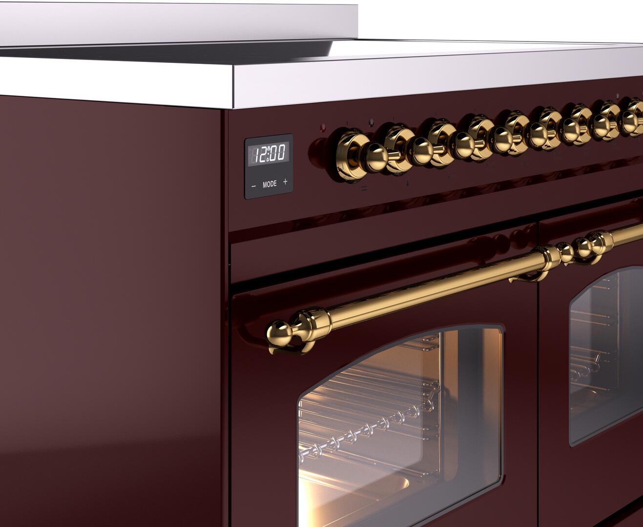 Ilve UPDI406NMPBUG Nostalgie Ii 40 Inch Electric Freestanding Range In Burgundy With Brass Trim