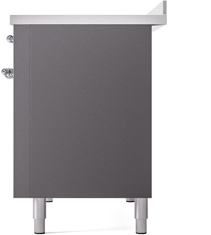 Ilve UPI486NMPMGC Nostalgie Ii 48 Inch Electric Freestanding Range In Matte Graphite With Chrome Trim