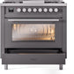 Ilve UP36FWMPMGLP Professional Plus Ii 36 Inch Dual Fuel Liquid Propane Freestanding Range In Matte Graphite With Trim