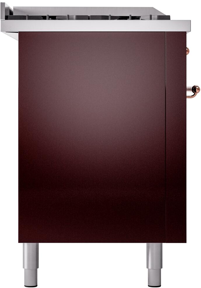 Ilve UP60FSNMPBUPLP Nostalgie Ii 60 Inch Dual Fuel Liquid Propane Freestanding Range In Burgundy With Copper Trim