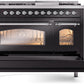 Ilve UP48FNMPBKC Nostalgie Ii 48 Inch Dual Fuel Natural Gas Freestanding Range In Glossy Black With Chrome Trim