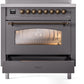 Ilve UPI366NMPMGB Nostalgie Ii 36 Inch Electric Freestanding Range In Matte Graphite With Bronze Trim