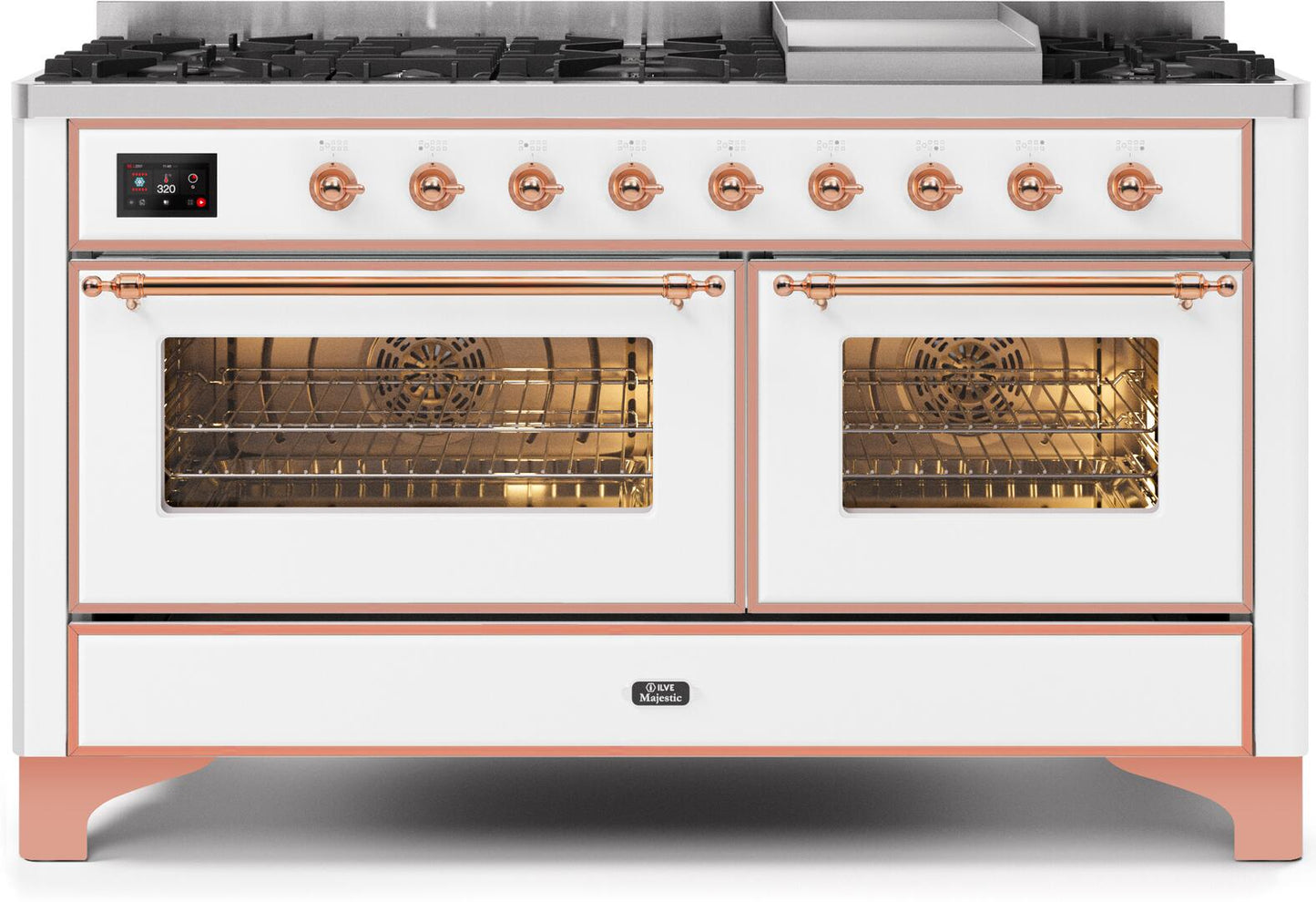 Ilve UM15FDNS3WHPLP Majestic Ii 60 Inch Dual Fuel Liquid Propane Freestanding Range In White With Copper Trim