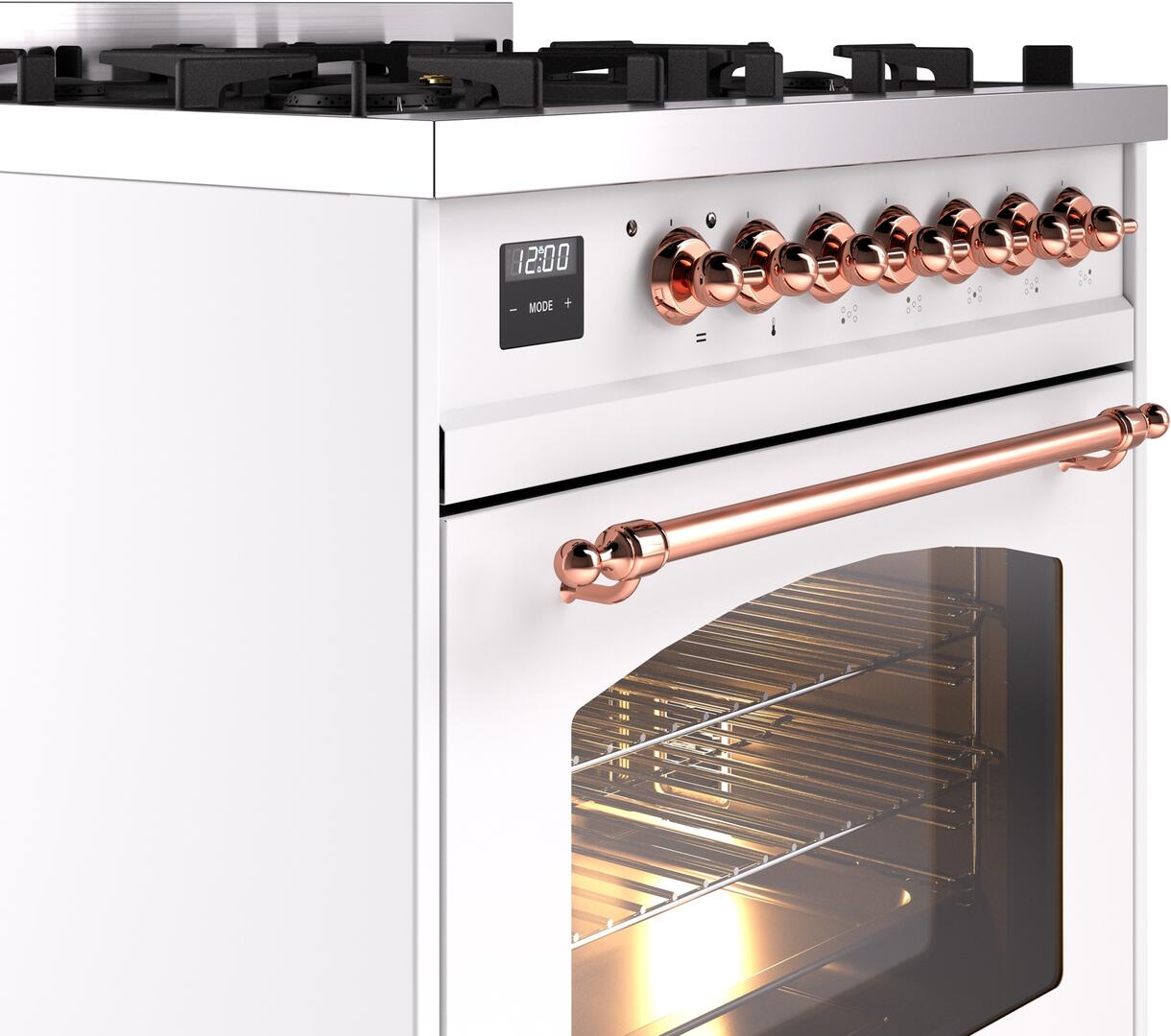 Ilve UP30NMPWHP Nostalgie Ii 30 Inch Dual Fuel Natural Gas Freestanding Range In White With Copper Trim