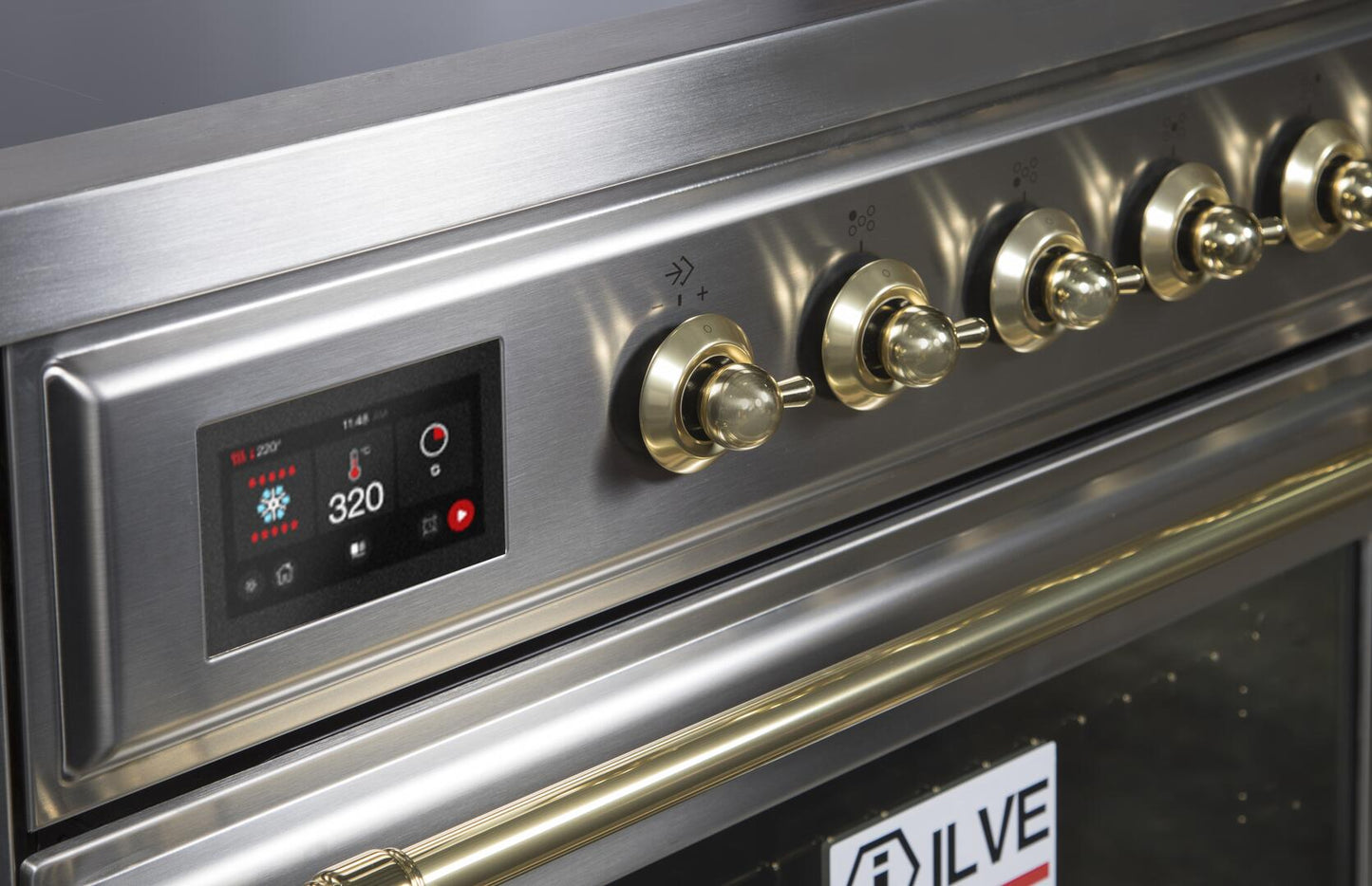 Ilve UMI09NS3SSG Majestic Ii 36 Inch Electric Freestanding Range In Stainless Steel With Brass Trim