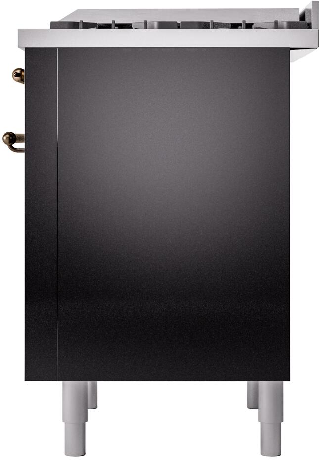 Ilve UP36FNMPBKB Nostalgie Ii 36 Inch Dual Fuel Natural Gas Freestanding Range In Glossy Black With Bronze Trim