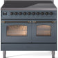 Ilve UPDI406NMPBGB Nostalgie Ii 40 Inch Electric Freestanding Range In Blue Grey With Bronze Trim