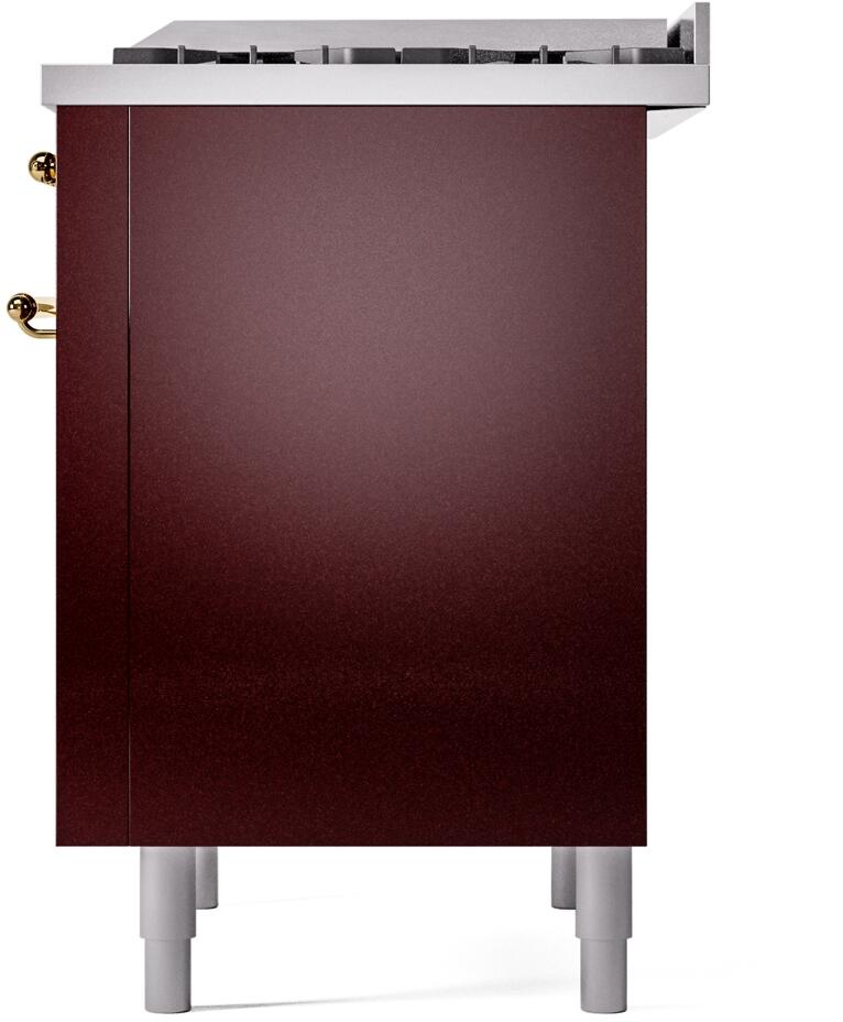 Ilve UP36FNMPBUG Nostalgie Ii 36 Inch Dual Fuel Natural Gas Freestanding Range In Burgundy With Brass Trim