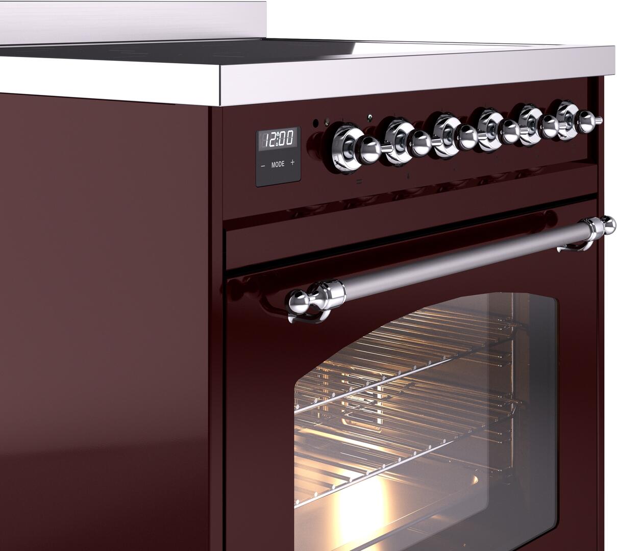 Ilve UPI304NMPBUC Nostalgie Ii 30 Inch Electric Freestanding Range In Burgundy With Chrome Trim